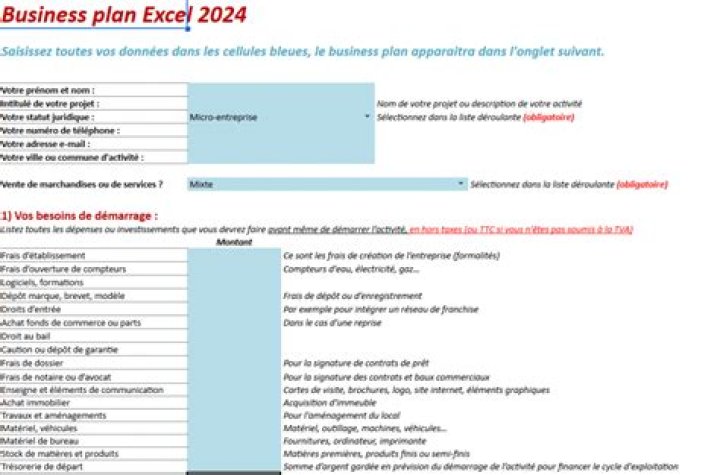 Business plan Excel gratuit, version 2024 à jour
