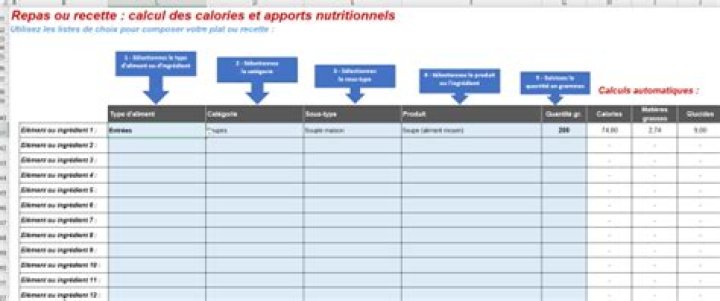 Calculateur de glucides Excel gratuit : 3000 aliments